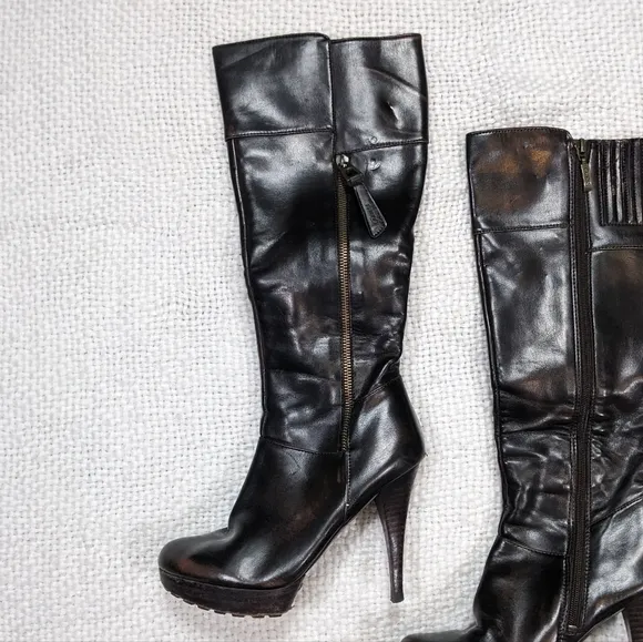 Guess GW Albright Bronze Knee-High Platform Patent Leather Heeled Boots Size 6.5
