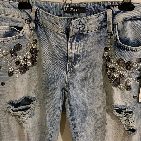 Guess Womens’s Marilyn 3 zip embellished skinny jeans.