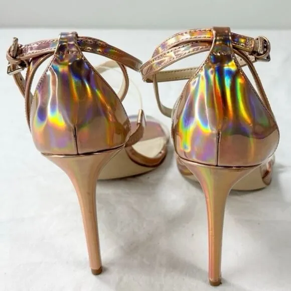GUESS Iridescent Rose Gold Chic Ankle Strap Felicia Sandal Size 10M