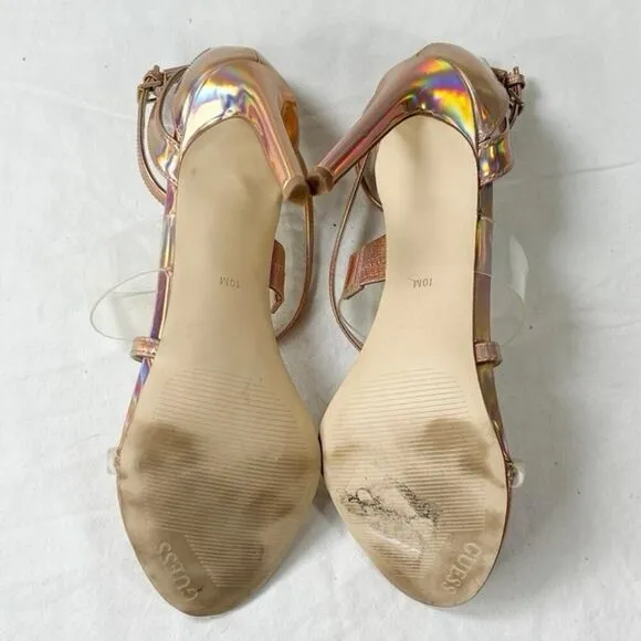 GUESS Iridescent Rose Gold Chic Ankle Strap Felicia Sandal Size 10M