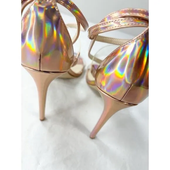 GUESS Iridescent Rose Gold Chic Ankle Strap Felicia Sandal Size 10M