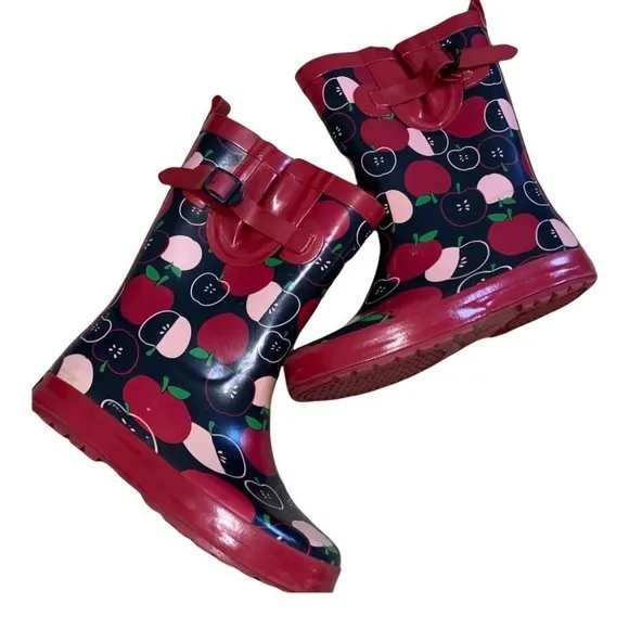 Gymboree Vintage Apple Print Raincoat (Sz 5/6) &amp; Boots (Sz 12) Set