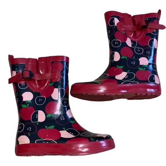 Gymboree Vintage Apple Print Raincoat (Sz 5/6) &amp; Boots (Sz 12) Set