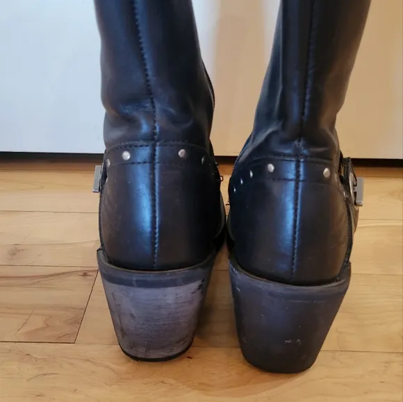 Harley-Davidson Macie Studded 8&quot; Black Leather Boots With 2.65&quot; Heel.