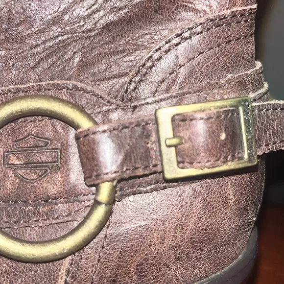 Harley Davidson Vintage Brown/ Gray Leather Heeled Harness Boots Woman’s sz8