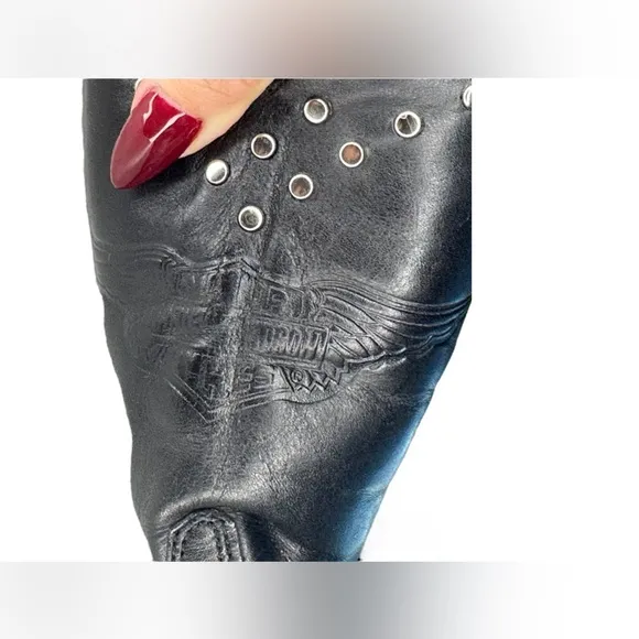 Harley Davidson Western Vintage Silver Studded Black Leather Cowgirl Boots