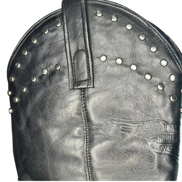 Harley Davidson Western Vintage Silver Studded Black Leather Cowgirl Boots