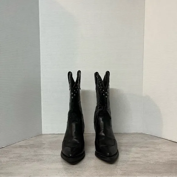 Harley Davidson Western Vintage Silver Studded Black Leather Cowgirl Boots
