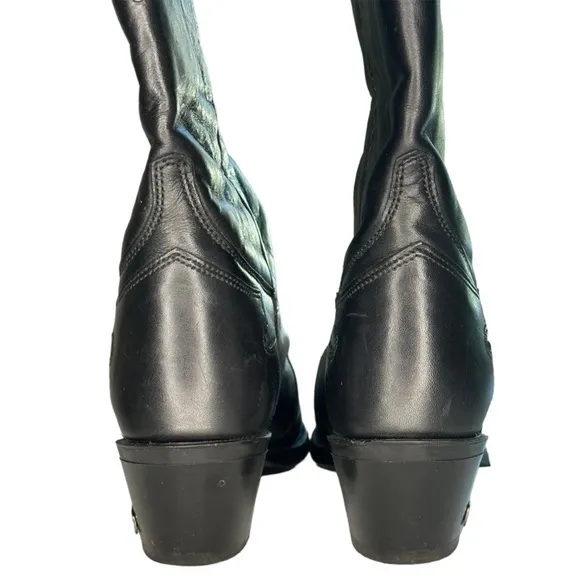 Harley Davidson Western Vintage Silver Studded Black Leather Cowgirl Boots