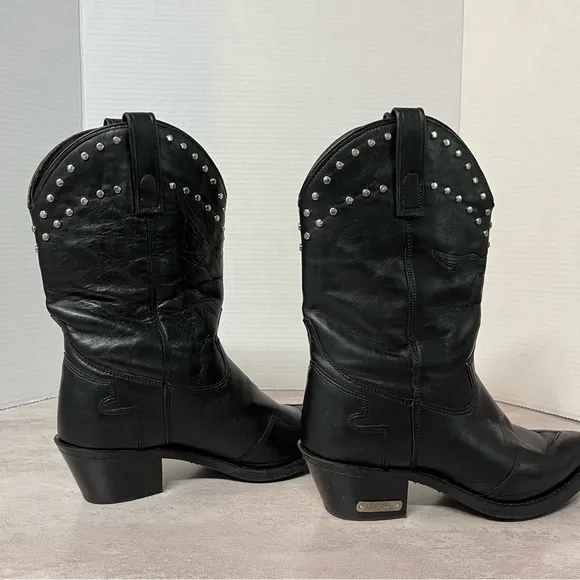 Harley Davidson Western Vintage Silver Studded Black Leather Cowgirl Boots