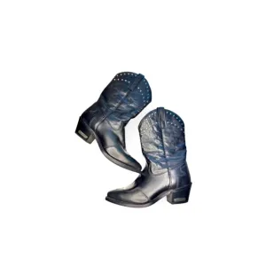 Harley Davidson Western Vintage Silver Studded Black Leather Cowgirl Boots