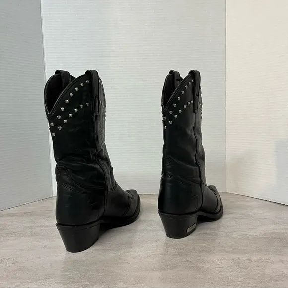 Harley Davidson Western Vintage Silver Studded Black Leather Cowgirl Boots