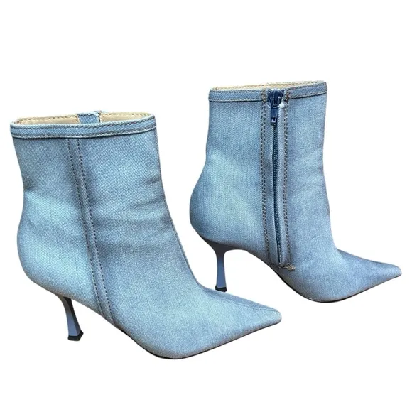 Heeled Boots Steve Madden Brecken Blue Denim Stiletto Heel Inside Zip Sz.6M