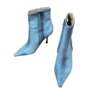 Heeled Boots Steve Madden Brecken Blue Denim Stiletto Heel Inside Zip Sz.6M
