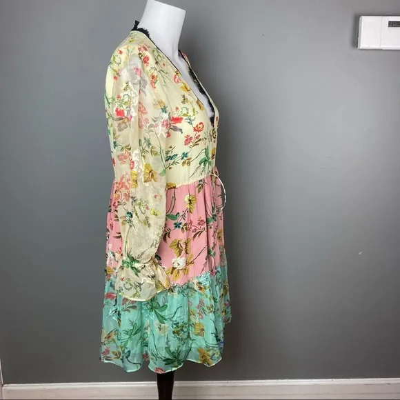 Hemant and Nandita Dress extra small XS long sleeve babydoll tiered floral