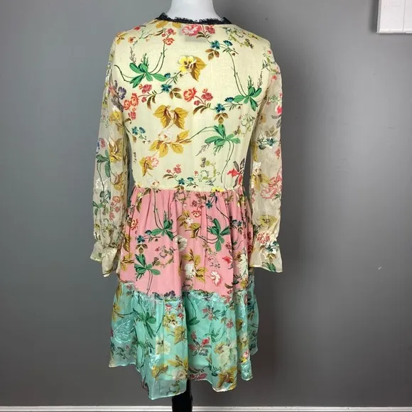 Hemant and Nandita Dress extra small XS long sleeve babydoll tiered floral