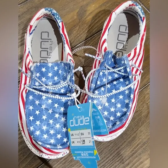 Hey Dude Red White Blue Star Stripe Shoes