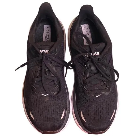 Hoka Clifton 8 Running Shoes Mens 9.5B Black White 1119394 Activewear Athletic
