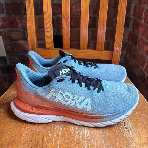 Hoka mens Mach 5 running athletic workout shoes blue/orange 11.5