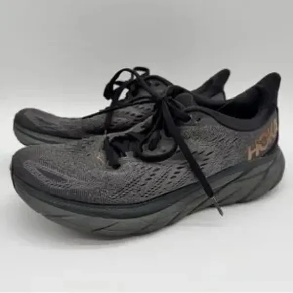 Hoka One One Clifton 8 Lace Up Gray Black Running Shoes Women’s Size 8
