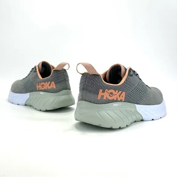HOKA ONE ONE MACH 3 GRAY PEACH &amp; WHITE RUNNING SHOES / ATHLEISURE SNEAKERS