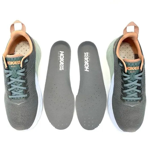 HOKA ONE ONE MACH 3 GRAY PEACH &amp; WHITE RUNNING SHOES / ATHLEISURE SNEAKERS