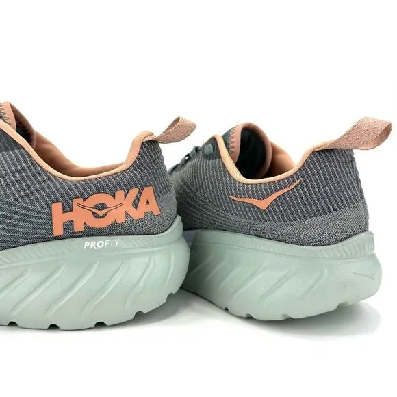 HOKA ONE ONE MACH 3 GRAY PEACH &amp; WHITE RUNNING SHOES / ATHLEISURE SNEAKERS