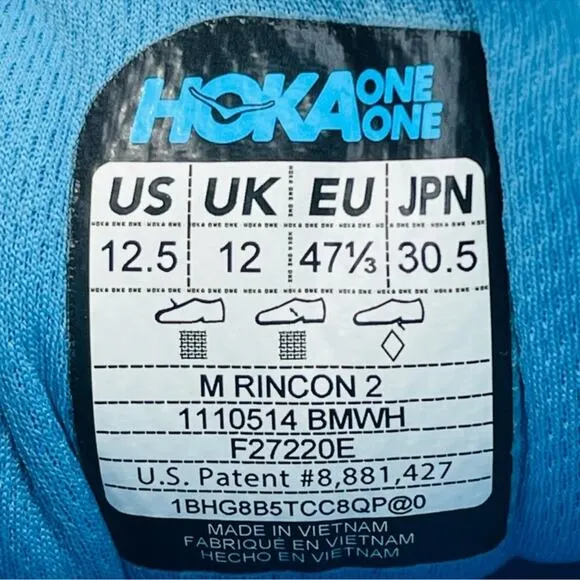 HOKA ONE ONE RINCON 2 BLUE AND WHITE RUNNING SHOES / ATHLEISURE SNEAKERS
