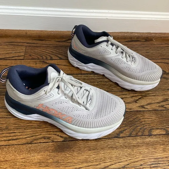 Hoka One One Womens Bondi 7 Gray Running Shoes Sneakers Size 7 Lunar Rock