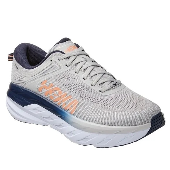 Hoka One One Womens Bondi 7 Gray Running Shoes Sneakers Size 7 Lunar Rock