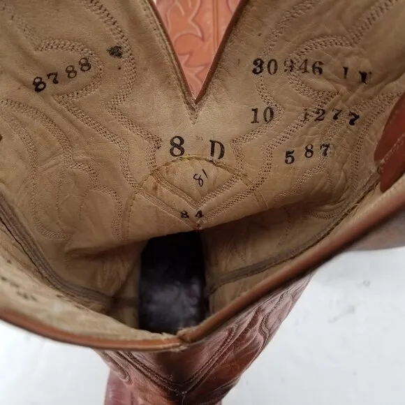 Hondo Brown Teju Lizard  Vintage Leather Cowboy Western Boots Men's Size 8