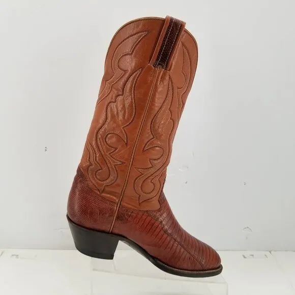 Hondo Brown Teju Lizard  Vintage Leather Cowboy Western Boots Men's Size 8
