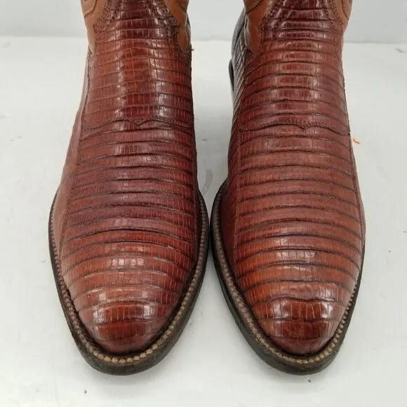 Hondo Brown Teju Lizard  Vintage Leather Cowboy Western Boots Men's Size 8