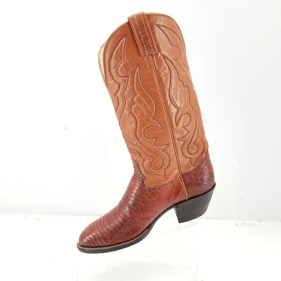 Hondo Brown Teju Lizard  Vintage Leather Cowboy Western Boots Men's Size 8