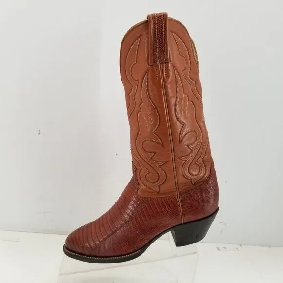 Hondo Brown Teju Lizard  Vintage Leather Cowboy Western Boots Men's Size 8