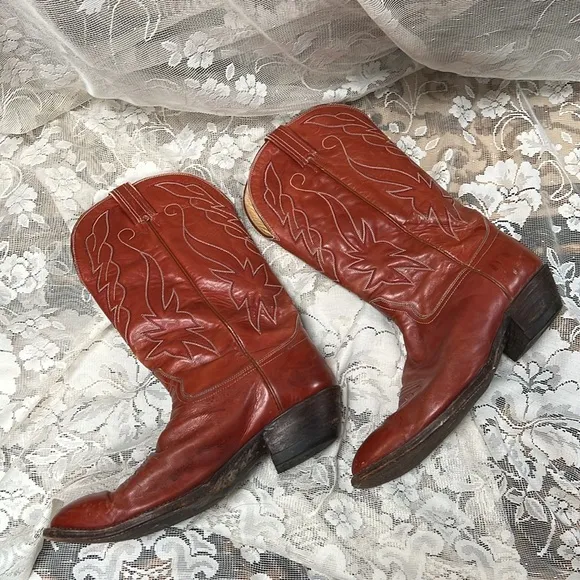 HONDO COWBOY WESTERN BOOTS VINTAGE BROWN LEATHER EL PASO, TX MADE IN MEXICO