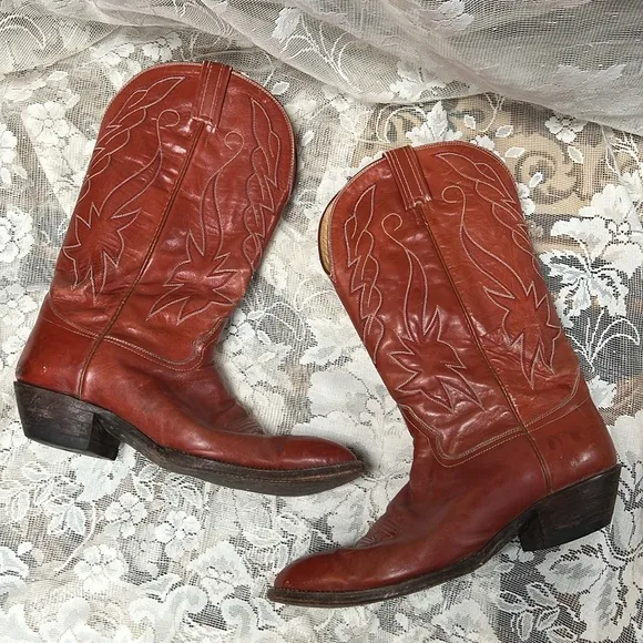 HONDO COWBOY WESTERN BOOTS VINTAGE BROWN LEATHER EL PASO, TX MADE IN MEXICO