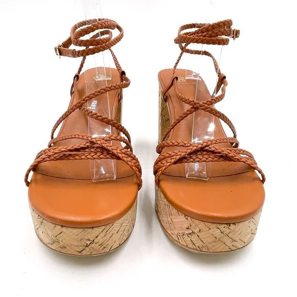 House of Harlow Braided Gladiator Platform Sandals Rust Brown Strappy Sz 9.5