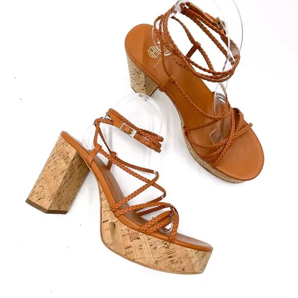 House of Harlow Braided Gladiator Platform Sandals Rust Brown Strappy Sz 9.5