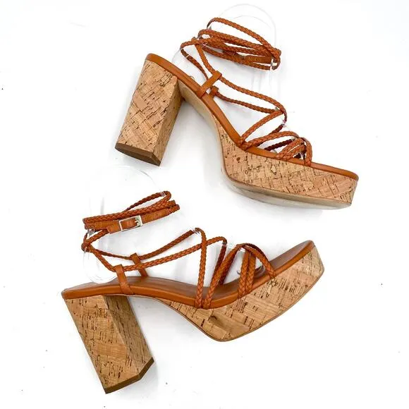 House of Harlow Braided Gladiator Platform Sandals Rust Brown Strappy Sz 9.5