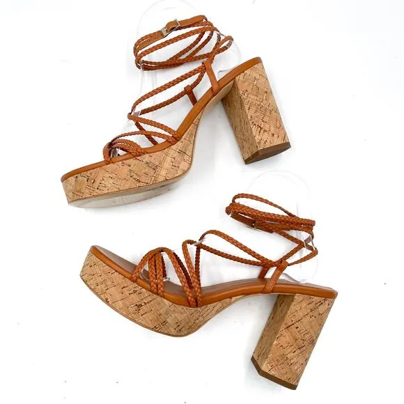 House of Harlow Braided Gladiator Platform Sandals Rust Brown Strappy Sz 9.5