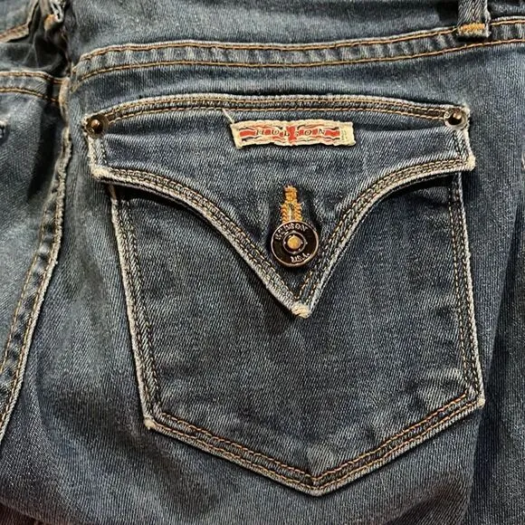 Hudson Mid Rise Bootcut Denim Jeans - Medium Wash with Fading and Whiskering. 26