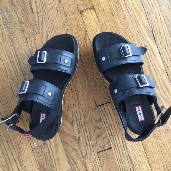 Hunter original double buckle platform sandals