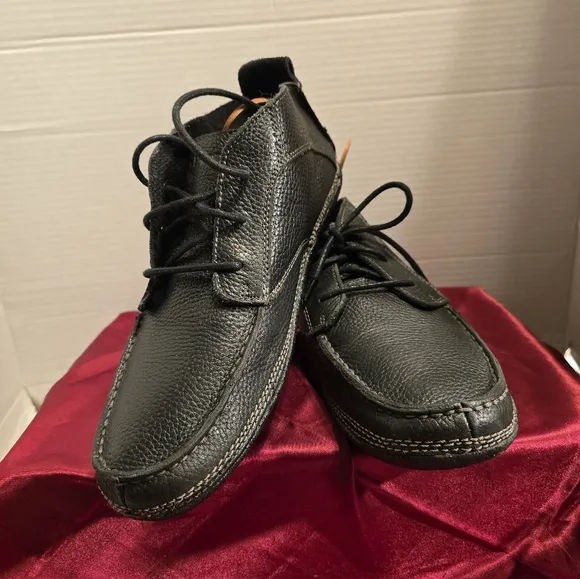 HUSH PUPPIES VINTAGE MEN'S PEBBLE GRAIN BLACK LEATHER BOOTS SIZE 10.5