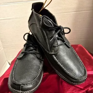HUSH PUPPIES VINTAGE MEN'S PEBBLE GRAIN BLACK LEATHER BOOTS SIZE 10.5