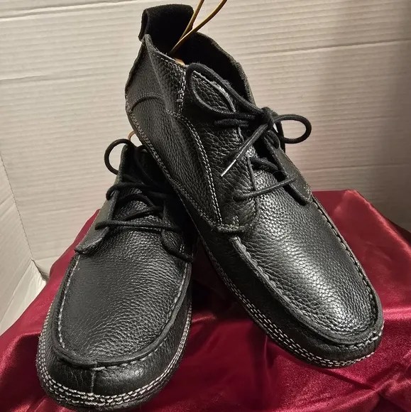 HUSH PUPPIES VINTAGE MEN'S PEBBLE GRAIN BLACK LEATHER BOOTS SIZE 10.5