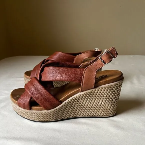 Igi&amp;Co Platform Wedge Sandals Brown Leather Strappy Slingback Made in Italy 6.5