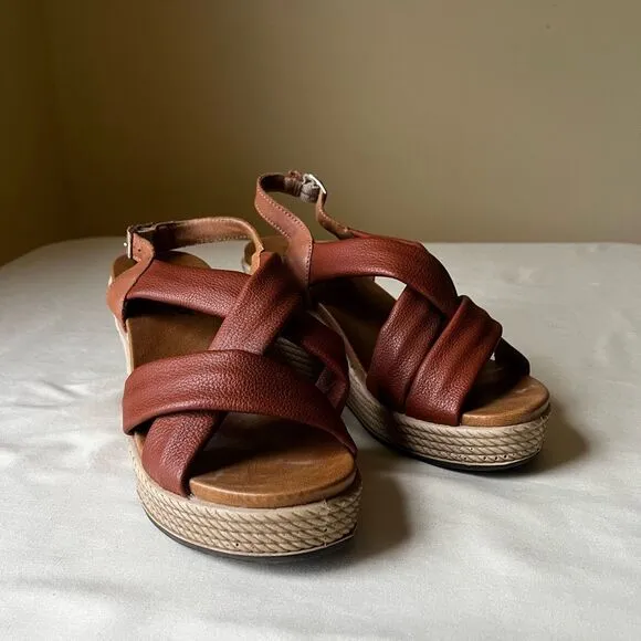 Igi&amp;Co Platform Wedge Sandals Brown Leather Strappy Slingback Made in Italy 6.5