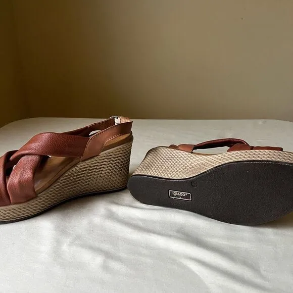 Igi&amp;Co Platform Wedge Sandals Brown Leather Strappy Slingback Made in Italy 6.5