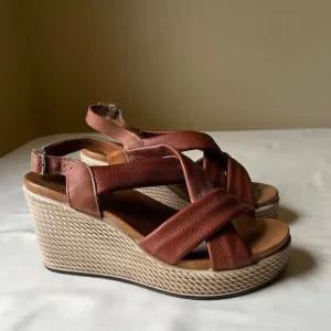 Igi&amp;Co Platform Wedge Sandals Brown Leather Strappy Slingback Made in Italy 6.5